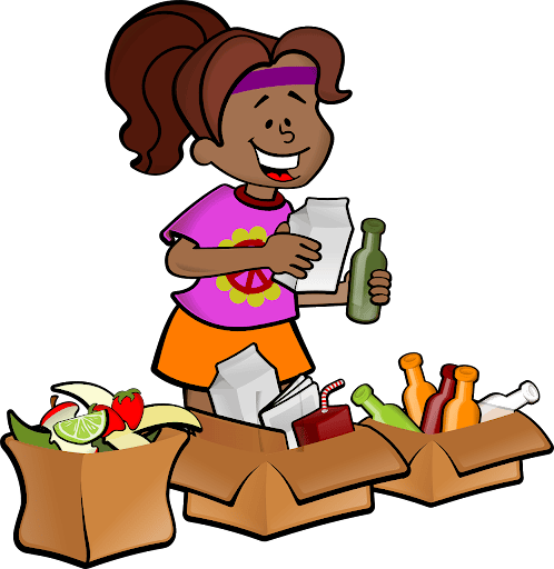 Kid recycling with bottles in hand