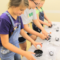 A picture of girls doing some experiment.
