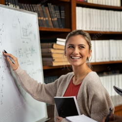 A picture of a teacher writing on the white board.