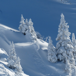 A mountain filled with snow