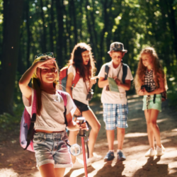 Picture of a boy and three girls in a forest